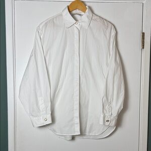 ZARA Women's Oversized Classic White Button-Up Shirt - Size Medium